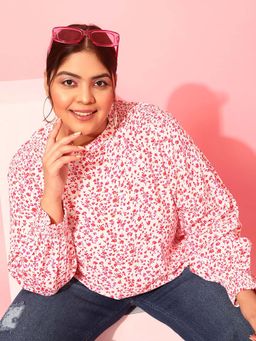 CURVY STREET - Pink Floral Polyester Regular Top