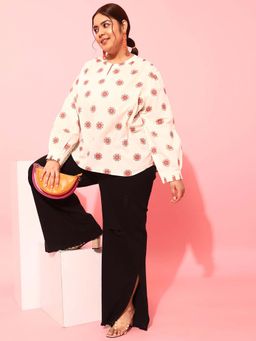 CURVY STREET - Cream Floral Polyester Regular Top