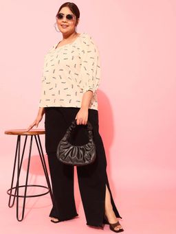 CURVY STREET - Beige Printed Polyester Regular Top