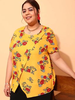 CURVY STREET - Yellow Floral Polyester Regular Top