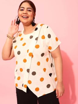 CURVY STREET - Cream Polka Dots Polyester Regular Top