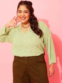 CURVY STREET - Green Floral Polyester Regular Top