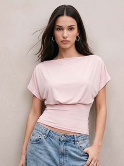 Outzidr - Pink Solid Nylon Blended Slim Top