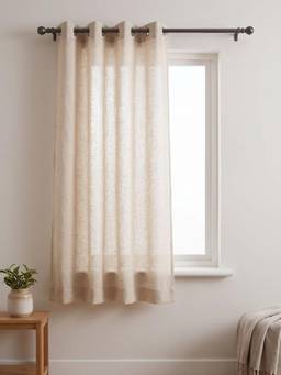 Freedom Tree - Loose Weave Solid Beige Cotton Window Curtain (5 Feet)