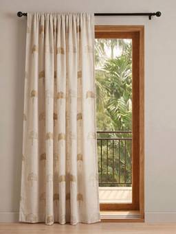 Freedom Tree - Sabar Palm Printed White Cotton Flex Door Curtain (7 Feet)
