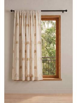 Freedom Tree - Sabar Palm Printed White Cotton Flex Window Curtain (5 Feet)
