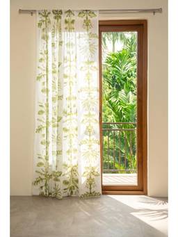 Freedom Tree - Montane Printed Green Cotton Cambric Door Curtain (7 Feet)