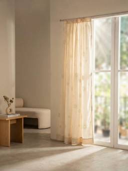 Freedom Tree - Brahmakamal Printed White Cotton Flex Door Curtain (7 Feet)