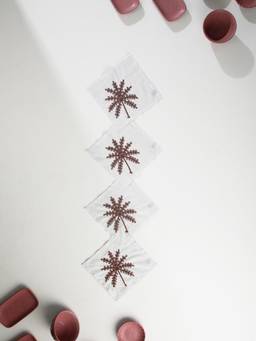 Freedom Tree - Toddy Brown Floral Embroidered Pure Cotton Cocktail Table Napkin Set of 4