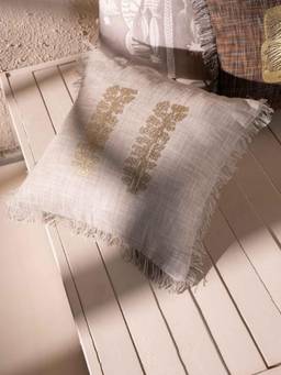 Freedom Tree - Udanti Tree Beige Gold Floral Printed Cotton Blend Square Cushion Cover