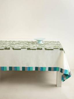 Freedom Tree - Palmyrah Sage Green Abstract Printed Pure Cotton 8 Seater Dining Table Cover