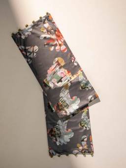 Freedom Tree - Palmyrah Slate Grey Abstract Digitally Printed Velvet Table Runner