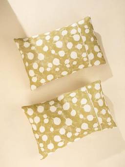 Freedom Tree - Senhur Leaf Olive Green Abstract Printed Cotton Flex Pillow Covers Set of 2