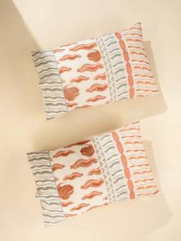 Freedom Tree - Silver Lining Rust Geometric Printed Pure Cotton Pillow Covers Set of 2