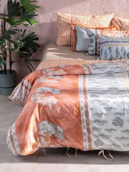 Freedom Tree - Dance Of The Yalis Rust Narrative Printed Cotton Cambric Single Bed Duvet