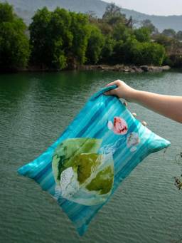 Freedom Tree - Teal Abstract Printed Rectangle Cushion Cover (14 x 20 Inches)