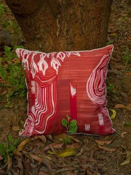 Freedom Tree - Earth Core Terra Red Floral Printed Cotton Square Cushion Cover (24 x 24)