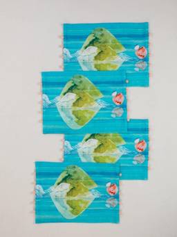 Freedom Tree - Pangong Lake Spring Teal Abstract Digitally Printed Cotton Table Mat Set of 4