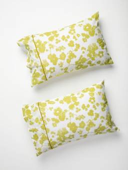 Freedom Tree - Inky Blossom Yellow Floral Printed Cotton Cambric Pillow Covers Set of 2