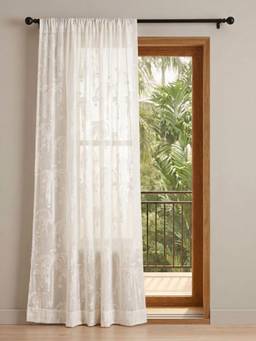 Freedom Tree - Toddy Palm Printed White Cotton Cambric Door Curtain (7 Feet)