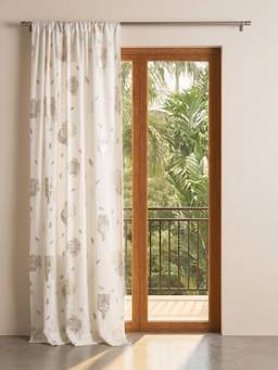 Freedom Tree - Elae Printed White Foil Cotton Thin Slub Door Curtain (7 Feet)