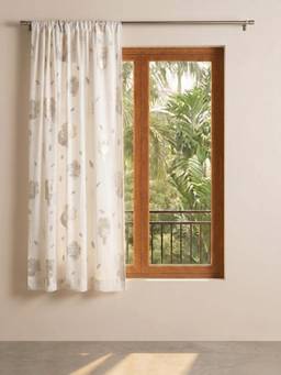 Freedom Tree - Elae Printed White Foil Cotton Thin Slub Window Curtain (5 Feet)