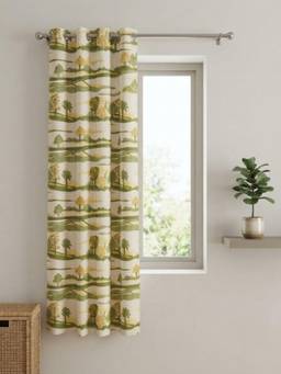 Freedom Tree - Treeline Land Printed Field Green Cotton Flex Window Curtain (5 Feet)