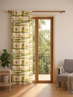 Freedom Tree - Treeline Land Printed Field Green Cotton Flex Door Curtain (7 Feet)