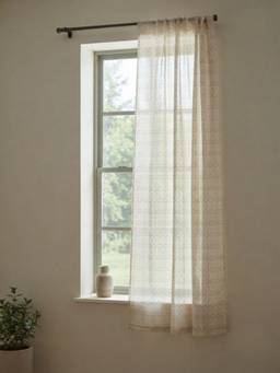 Freedom Tree - Circle Grid Printed Stone White Cotton Cambric Window Curtain (5 Feet)