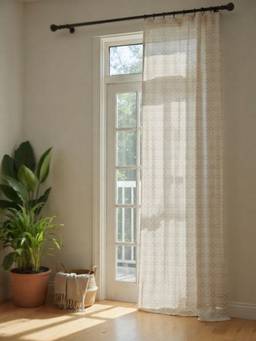 Freedom Tree - Circle Grid Printed Stone White Cotton Cambric Door Curtain (7 Feet)