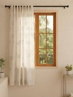 Freedom Tree - Nu Palms Printed Cream Cotton Flex Window Curtain (5 Feet)