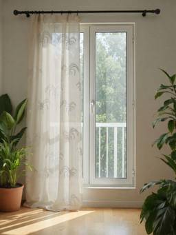 Freedom Tree - Nu Palms Printed Cream Cotton Flex Door Curtain (7 Feet)