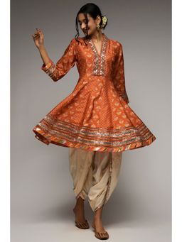 Gopi Vaid - Orange Tilla Dhoti (Set of 2)