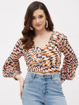 Kibo - Womens Front Open V-Neck Georgette Top