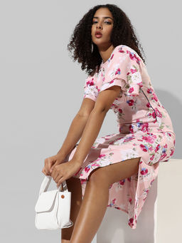 PINACOLADA - Womens Pink Printed Regular Fit Dress