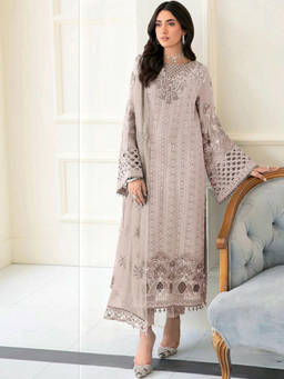 Mirraw - Chic Beige Faux Georgette Embroidered Kurta with Pant and Dupatta
