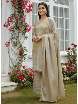 Mirraw - Chinon Silk Beige Kurta with Palazzo and Dupatta