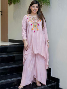 Mirraw - Dusty Rose Embroidered Kurta with Palazzo