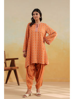 RATAN JAIPUR - Peach Bell Sleeve Short Kurta with Dhoti