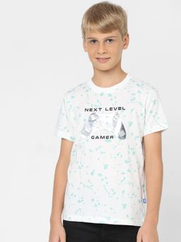 Jack & Jones Junior - Boys White Printed Crew Neck T-shirt