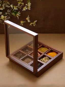 Unravel India - Brown Wooden Masala Spice Box