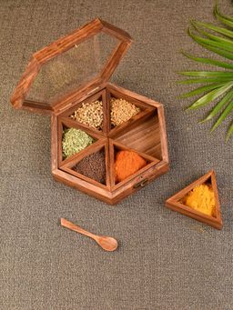 Unravel India - Wooden Masala Dani with Spoon Spice Boxes