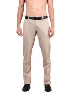 Cantabil - Men Beige Self Design Formal Trouser
