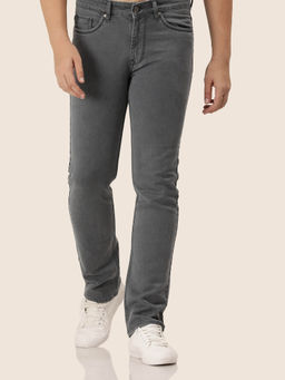 AM SWAN - Premium Mens Grey Dirty Wash Regular Fit Jeans