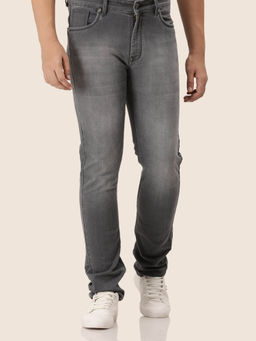 AM SWAN - Premium Mens Grey Dirty Wash Regular Fit Jeans