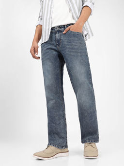 Urbano Fashion - Mens Blue Washed Straight Stretchable Jeans