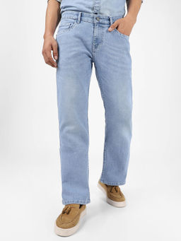 Urbano Fashion - Mens Ice Blue Washed Straight Stretchable Jeans