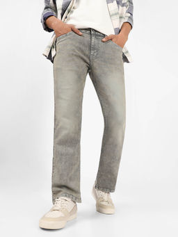 Urbano Fashion - Mens Light Grey Washed Straight Stretchable Jeans
