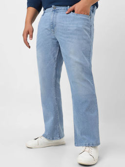 Urbano Plus - Mens Ice Blue Washed Straight Stretchable Jeans