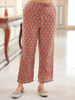 ARAMYA - Maroon Kantha Cotton Women Geometric Pant